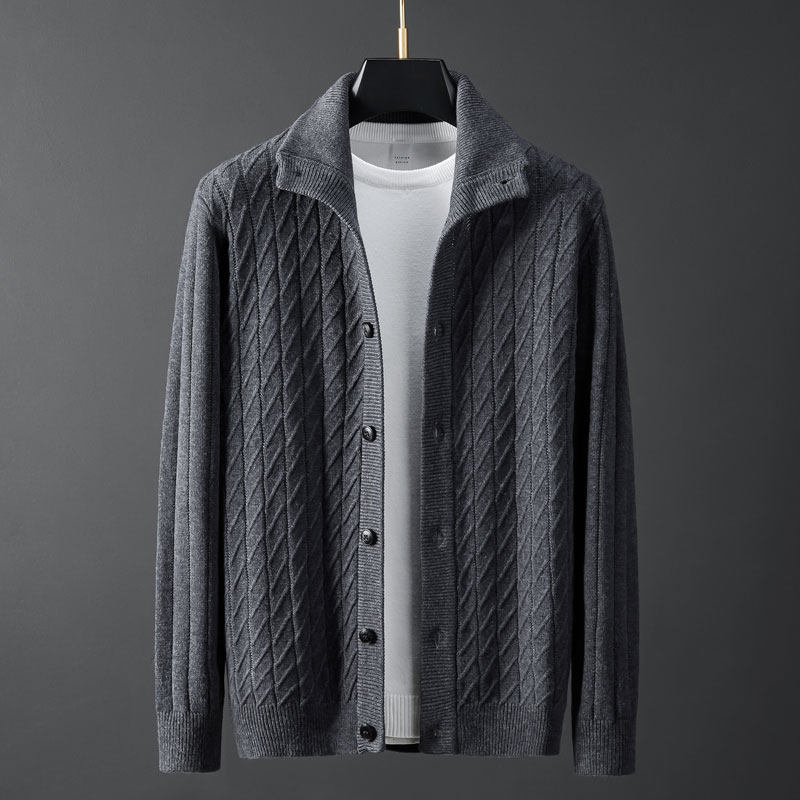 High-end handsome autumn winter new pure wool knitting sweater fashion single-row cut-off sweater coat