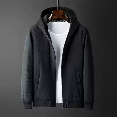 19 winter New hooded cotton jacket men's fashion car line decoration slim warm cotton jacket knitted stitching cotton jacket