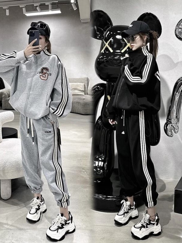 Autumn 1.0-150kg Fashionable Zip-Up Sweatshirt and Jogger Pants Set 2025 Plus-Size Casual Sports Large Size Set