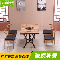 Hot pot table induction cooker gas stove integrated commercial restaurant restaurant barbecue skewers shop dining table and chair combination