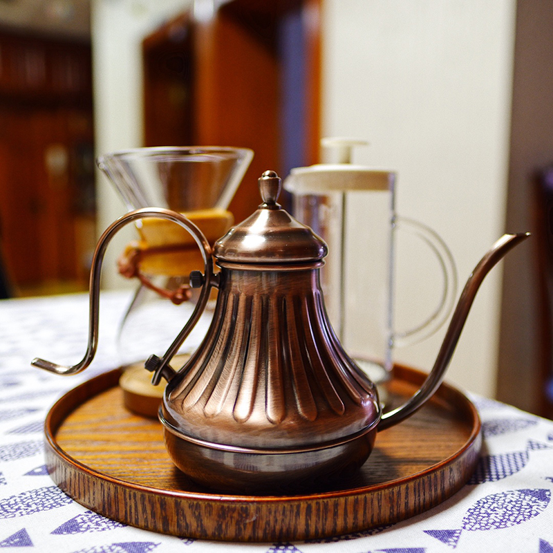 Home Hand Flush Drip Long Mouth Fine Mouth Coffee Maker 304 Stainless Steel Retro Flush Pot Mini Palace Pot 650ML