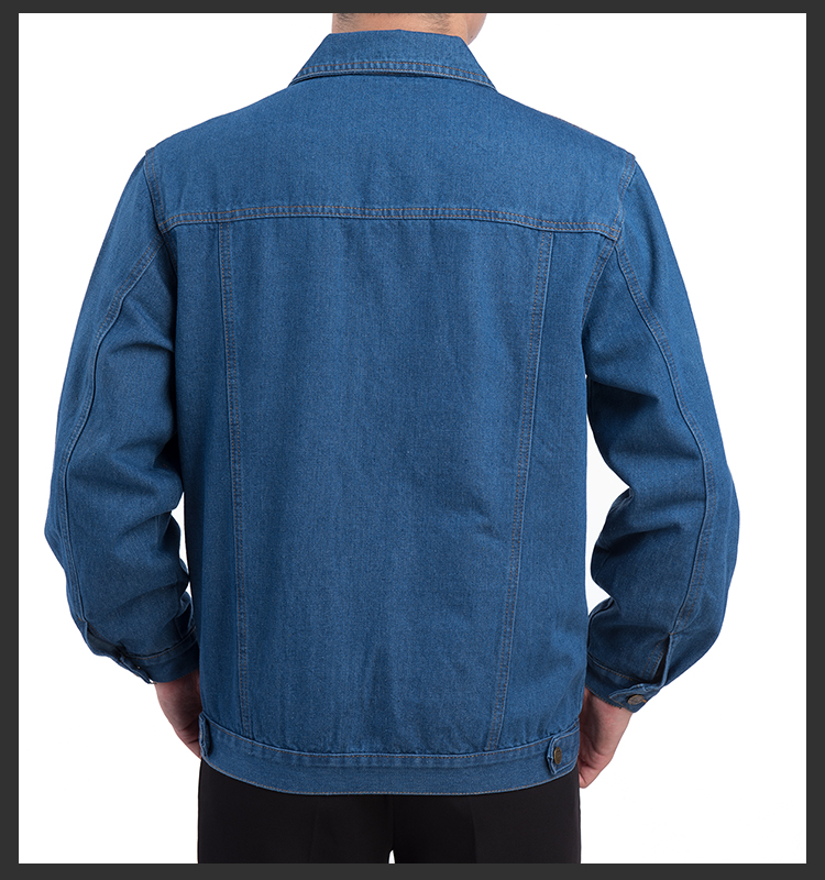 Người đàn ông trung niên denim thợ hàn cotton áo khoác áo khoác ve áo bảo hiểm lao động mặc áo khoác denim chống áo khoác denim