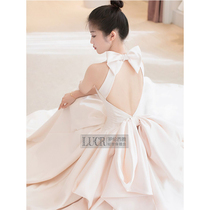 2021 autumn and winter temperament silk and satin wedding dress Mori simple Hepburn French light Korean version of trailing thin super fairy princess