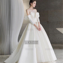 Satin French main wedding dress 2021 New European style temperament Hepburn style retro word shoulder Super fairy dream