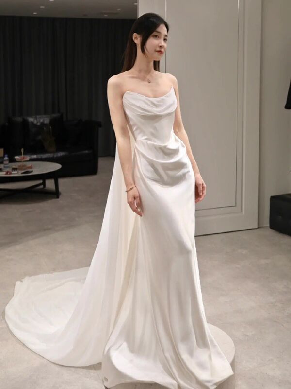 Empress Dowager's Light Wedding Dress, Same Style Satin Mermaid Wedding Dress, Outdoor Wedding Dress, Forest Style, French Style
