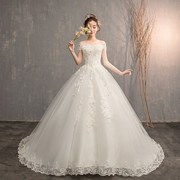 2019 mùa xuân mới Bride Wedding Dress phong cách Hàn Quốc Shoulder-to-Shoulder Trim Phụ nữ mang thai của Slim Long Tail Wedding Dress