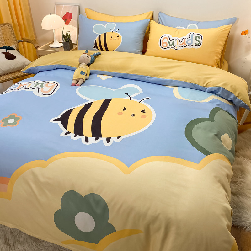 Net red fashion cartoon bedding four-piece set cotton pure cotton cute Princess style student dormitory three-piece set