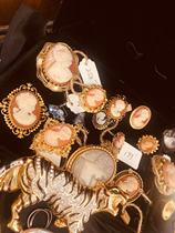 (Millionaires Bean) Vintage Ancient With Western Ornament Necklace Ring Earclip Bay Sculpture Cameo Antique Jewelry 23