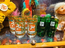 (Millionaire Bean) 1960 7 Happy 7 Up Glass Cups Antique Glass Cups