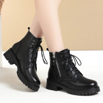 Spider King winter leather British style Martin boots womens short boots plus velvet mothers cotton shoes thick-soled medium heel large size wool