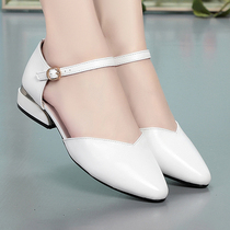Spider King womens shoes summer new Baotou mother sandals womens hollow leather thick heel middle-aged soft bottom large size leather shoes
