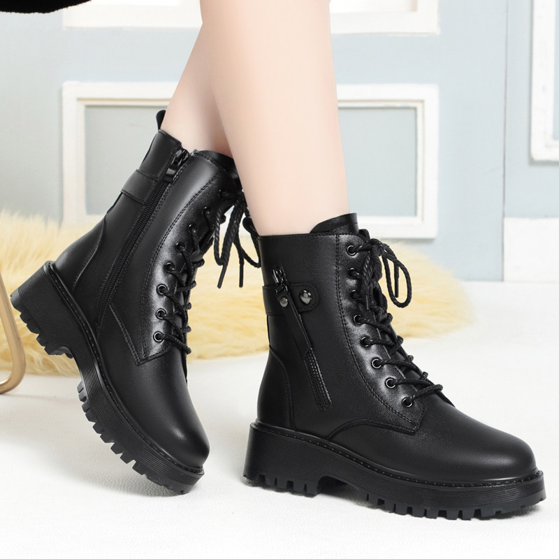 Winter Yilkon Short Boots Woman 2021 new leather coarse and martin boots with wool cotton shoes
