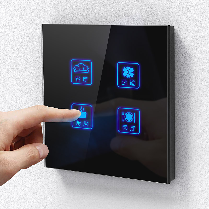 Wall socket panel Black 86 Home smart touch switch four open single touch screen LED light switch