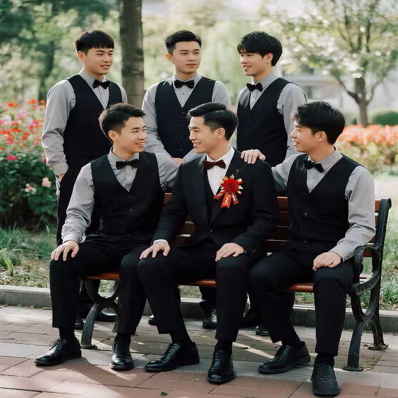 Groomsmen's Suits, Wedding Suits, Gray Shirts, Men's Wedding Shirts, Suits, Brotherhood Overalls, Spring and Autumn Student Performance Clothes