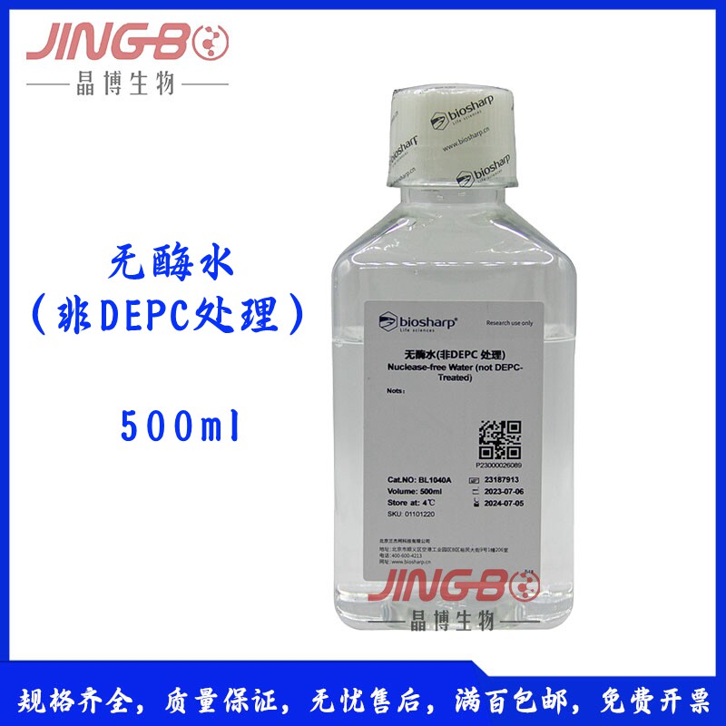 无酶水（非DEPC处理）无菌无酶水500ml白鲨超纯水无核酸酶包邮