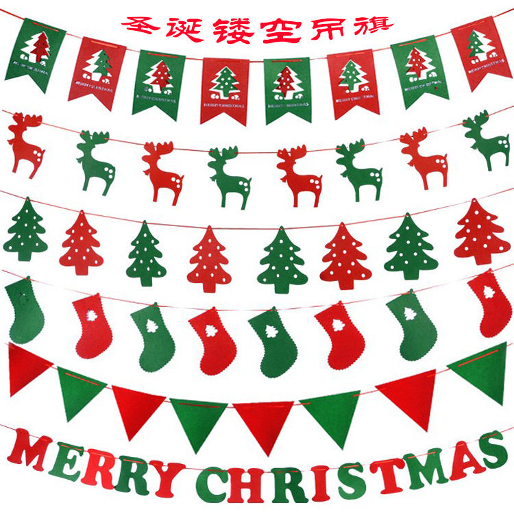 Christmas decorations flag flag flag kindergarten classroom shop colorful Christmas sock triangle