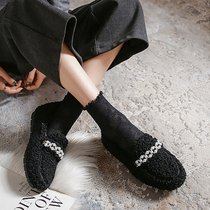 Pregnant women shoes one foot pedal foot floating edema month postpartum bag follow autumn and winter with Korean version big code flat-bottomed bean-bean shoes