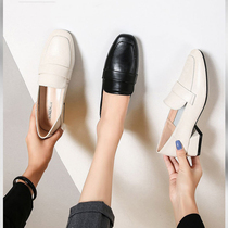 Pregnant women Shoe months postpartum Soft bottom One foot pedal Fooedema loose square head coarse heels Leather Shoes Casual Lefu Shoes