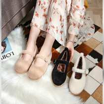 Pregnant Woman Shoes Moon soft bottom One foot pedal foot floating and loose anti-slip lamb wool sweater with round head smatted bottom outer wearing woman