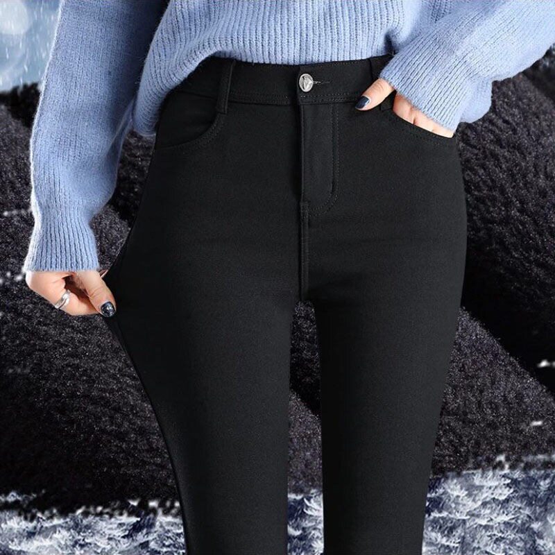 Sandro Mocoloni plus suede pants woman 2022 new autumn winter high waist display slim magic little black pants