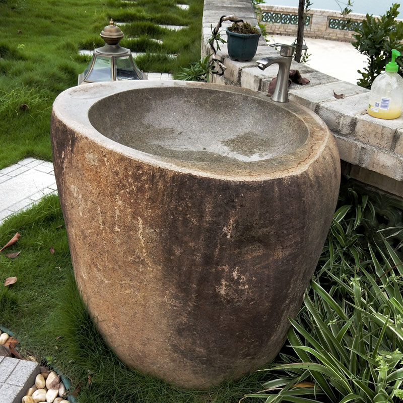 Stone one-in-one washing column basin pebbles retro basin floor-standing courtyard personality Art Wash Basin pool