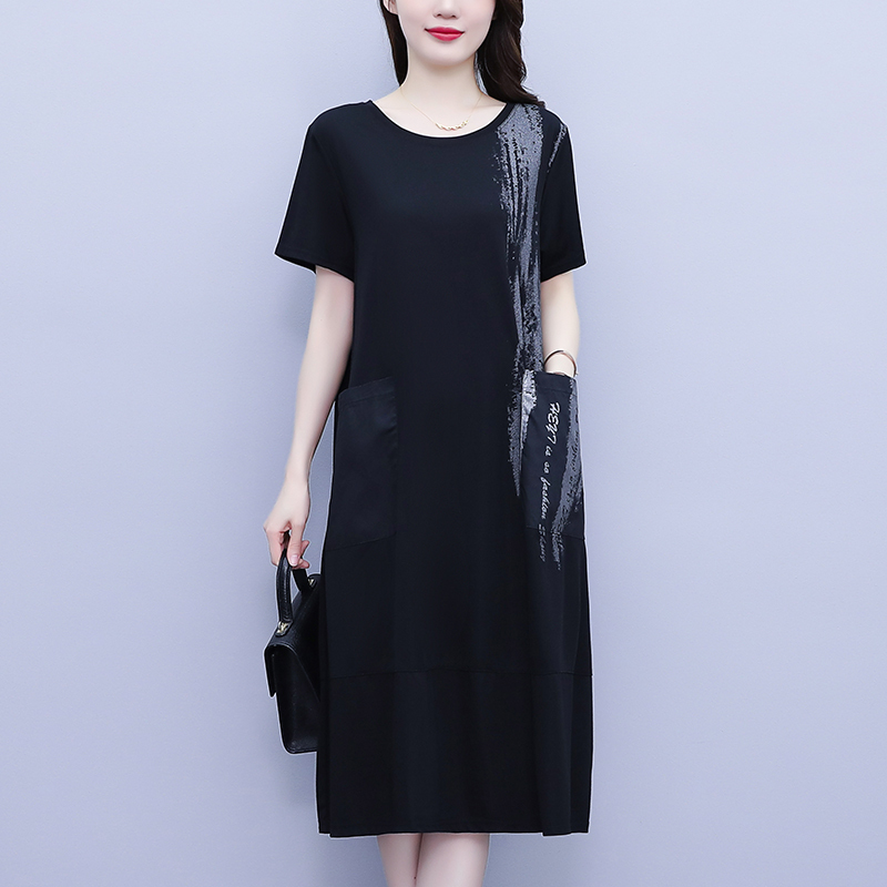 2026 Summer Black A-Line Dress Plus Size Women's Loose Fit with Pocket Design Stylish Versatile Mid-Length Dress 2026 Summer Black A-Line Dress Plus Size Women's Loose Fit with Pocket Design Stylish Versatile Mid-Length Dress