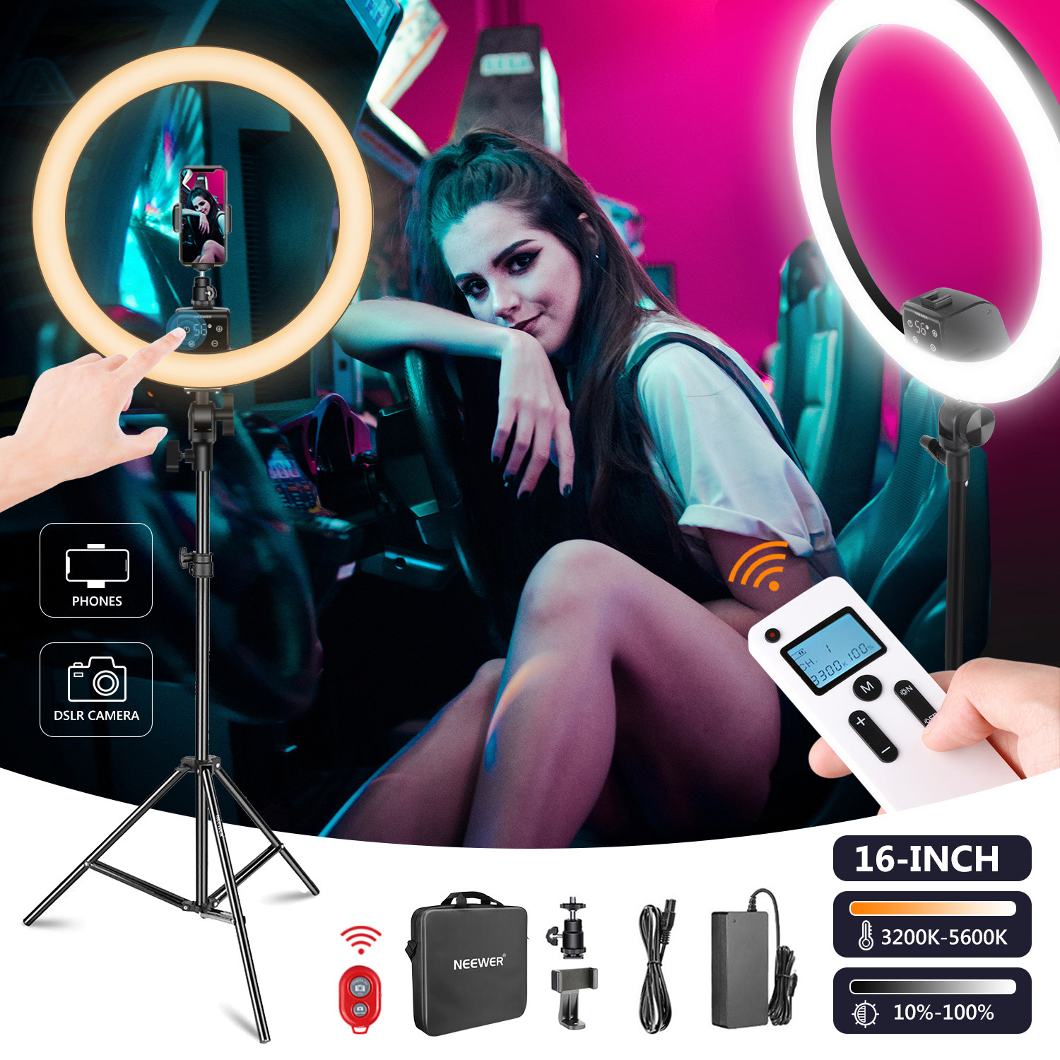 Neewer 16 inch ring fill light LED photography light live fill light beauty light wireless remote control black