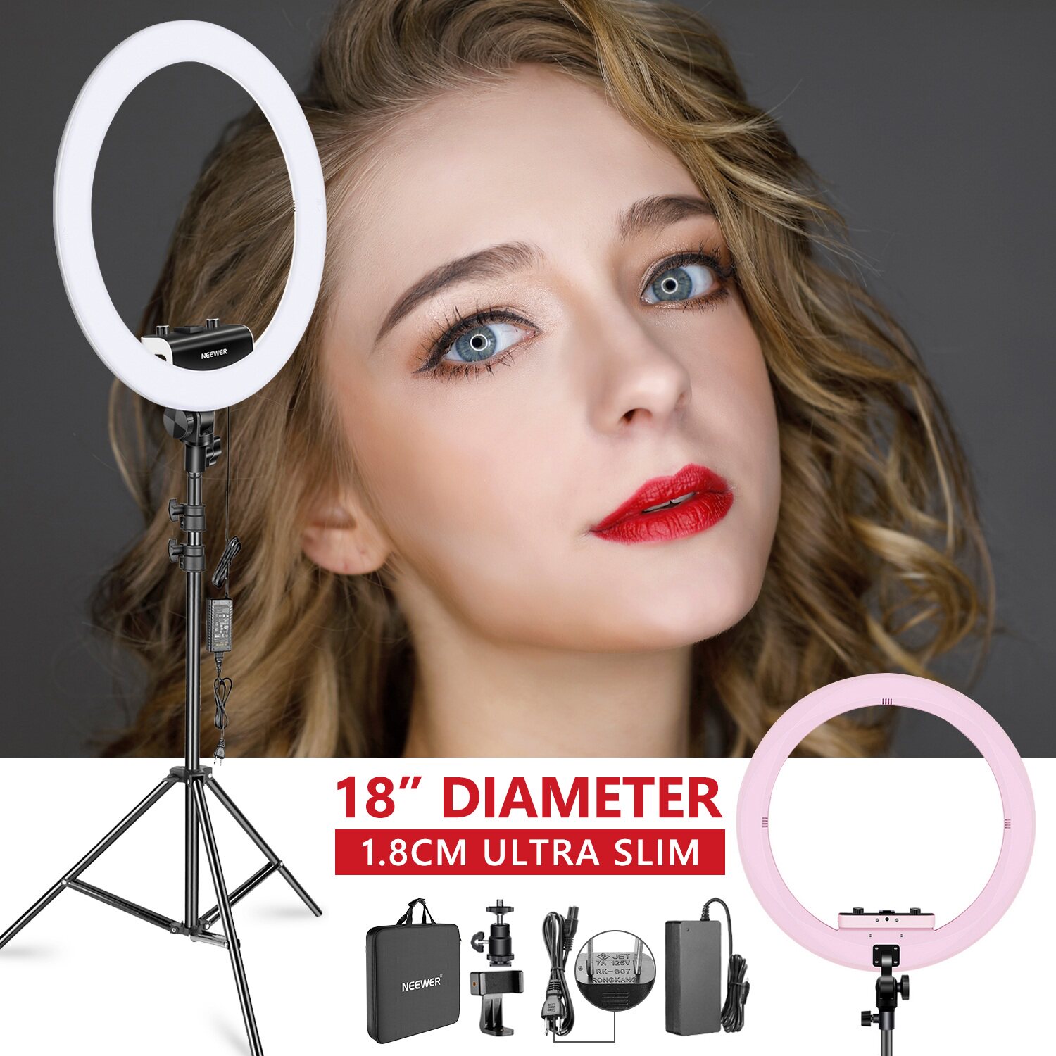 Neewer18 inch pink ultra-thin LED ring light mobile phone live fill light anchor beauty makeup light photography light