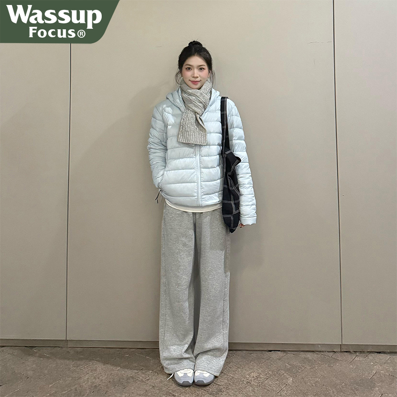 Wassup Focus Blue Ribbed down Jacket for Women, Winter, Very Stylish, Petite Size, 90% White Duck Down, Lightweight Coat