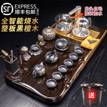 Tea set set Household ebony solid wood tea tray Kung Fu tea table set glass tea pot automatic integrated living room