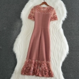 Элитное женское платье, блестки для ногтей, вышивка, европейский стиль, новая коллекция, легкий роскошный стиль, с вышивкой, длина миди, с акцентом на бедрах