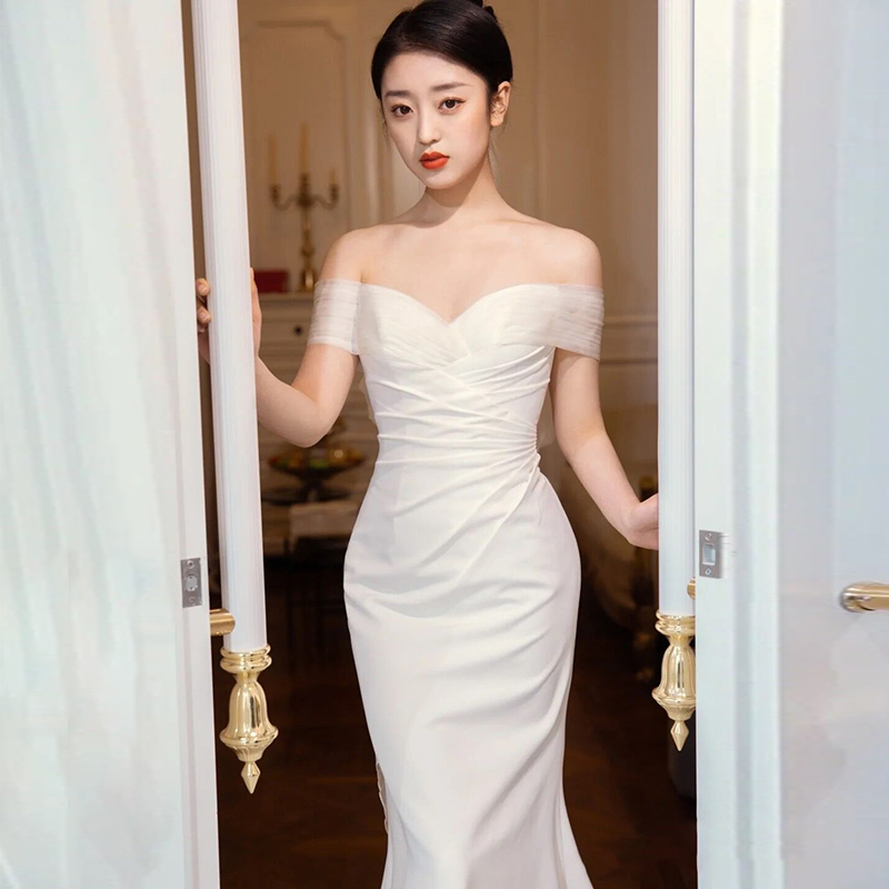 Wedding dress, evening dress, open shoulders, backless, lace dress