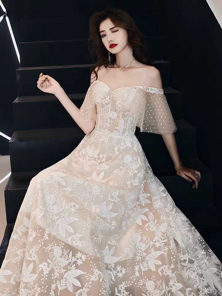 White long evening dress, 2021 collection, fitted, Birthday gift, open shoulders