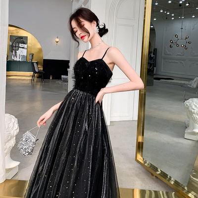 Long black evening dress, starry sky, lifting effect Long black evening dress, starry sky, lifting effect