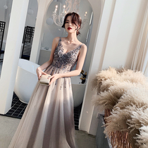 Rent sexy socialite heavy industry Light luxury thin beaded sequins high-end birthday party host banquet evening dress