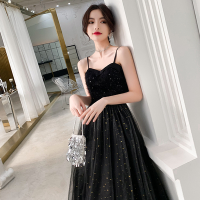 Long black evening dress, starry sky, lifting effect Long black evening dress, starry sky, lifting effect