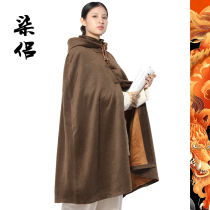 Shangyuan winter thickened plush meditation cloak retro cloak suede monk suit sitting cloak long windbreaker