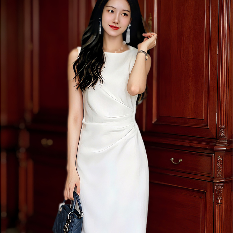 Gu Ailing and Na Zha's Celebrity-Inspired White Mid-Length Dress, One-Piece Dress for Workplace Interviews, Bodycon Suit Dress Gu Ailing and Na Zha's Celebrity-Inspired White Mid-Length Dress, One-Piece Dress for Workplace Interviews, Bodycon Suit Dress
