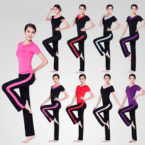  New square dance clothing set summer new V-neck short-sleeved fat top sports gymnastics fitness yoga clothes