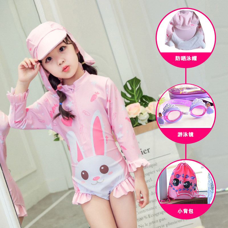 Girls ' swimsuit Children's girl baby Cute children's sunscreen one-piece flat angle swimsuit Medium and large children's swimsuit