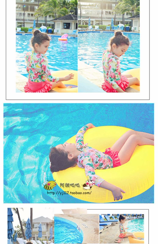 Đồ bơi trẻ em Hàn Quốc cho bé gái Kem chống nắng cho bé gái Đồ bơi công chúa chia váy dài tay cho trẻ em trong bộ đồ trẻ em lớn - Bộ đồ bơi của Kid