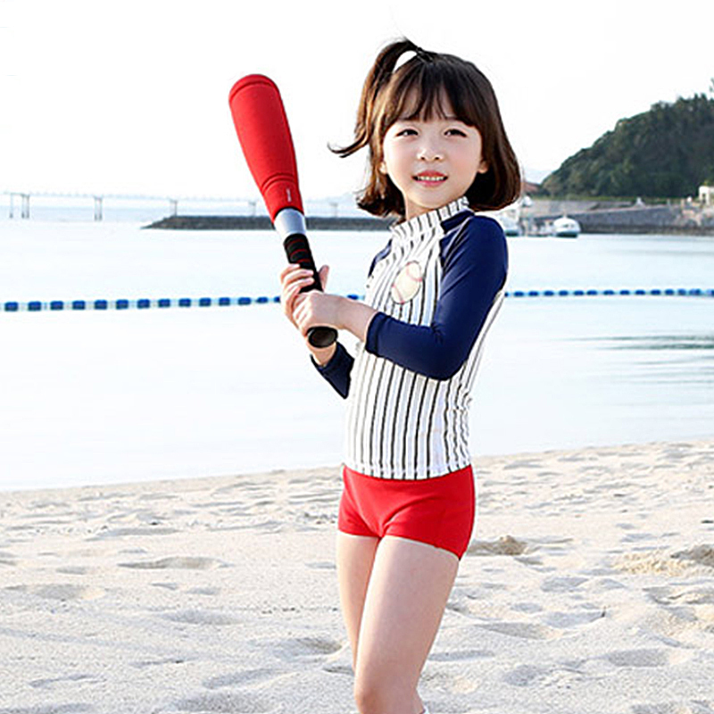 2-15-year-old children's swimsuit two-piece quick-drying long sleeve sunscreen female Zhongda children's hot spring Korean girl swimsuit