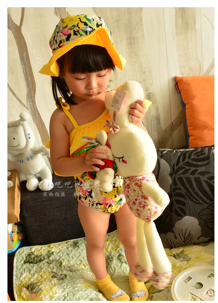 Một cô gái gấu trúc màu vàng hoa áo tắm trẻ em cô gái dính liền với em bé nhỏ bé dễ thương công chúa cô gái mũ bơi mua đồ bơi cho be gái 12 tuổi