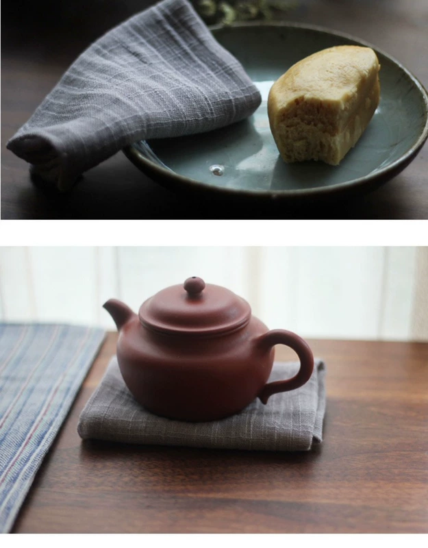 Để trống Khăn lau trà thủ công kiểu Nhật Bản đơn giản thấm hút đơn giản Bông và vải lanh hai lớp sạch hình vuông Đệm lót nồi Phụ kiện trà đạo - Phụ kiện chăm sóc mắt