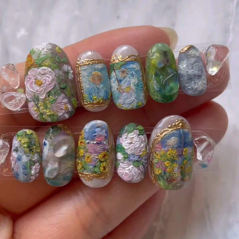 Wm-329 Windy Field Impression False Nails Almond Monet Oil Painting Romantic Gentle Artistic 24-Piece Wearable Nail Tips Wm-329 Windy Field Impression False Nails Almond Monet Oil Painting Romantic Gentle Artistic 24-Piece Wearable Nail Tips