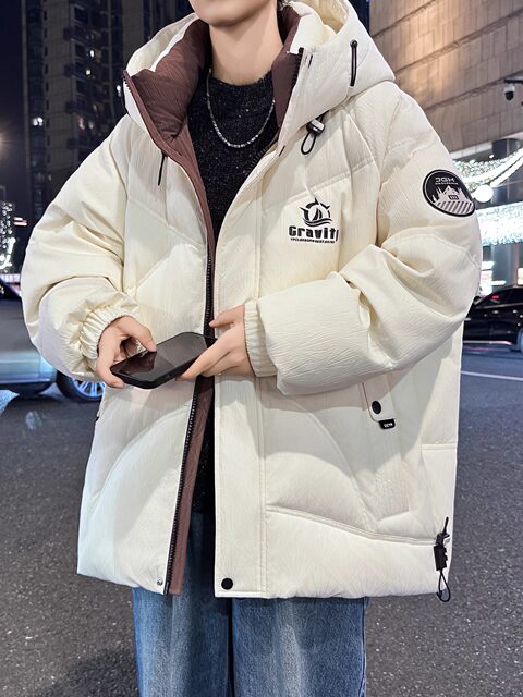 Youth Trendy Versatile Hooded Jacket for Boys, Thickened and Warm, Loose-Fitting Black Cotton Coat for Winter