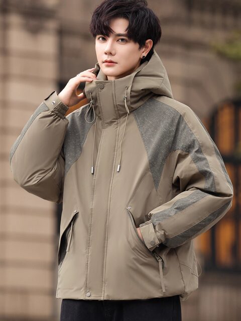 Trendy Men's Winter Clothing New Style down Jacket Thickened and Warm for Middle and High School Students, White Duck down Coat with Hood, Windproof and Stylish
