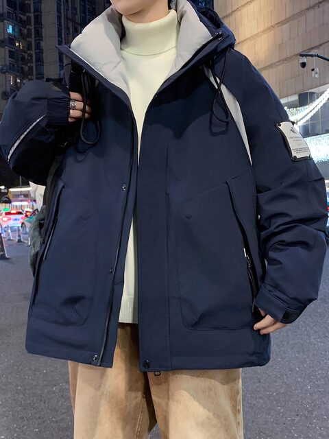 Men's Winter Outdoor down Jacket, Cold-Proof and Warm Coat, Trendy Brand for Teenagers, Three-Proof Workwear Style, Windproof and Cold-Resistant Clothing