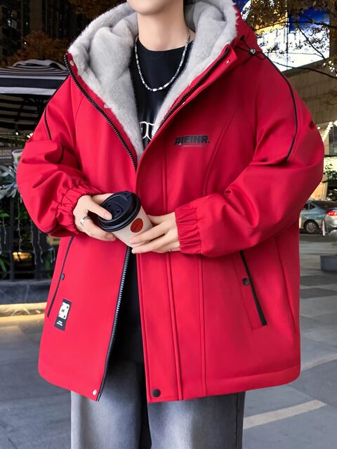 Large Size Loose Trendy Hooded Thick Cotton Jacket for Men and Teenagers, Winter Warm and Cold-Proof Student Outdoor Casual Coat