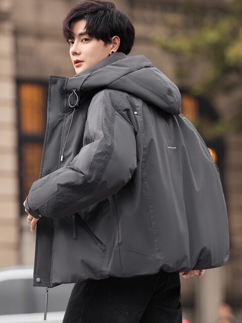 Trendy Men's Winter Clothing New Style down Jacket Thickened and Warm for Middle and High School Students, White Duck down Coat with Hood, Windproof and Stylish